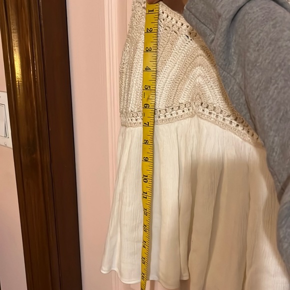 Flowy Bohemian Linen and Crochet Tank Top. Extra Small XS. Cream and tan. Boho. - Picture 5 of 5